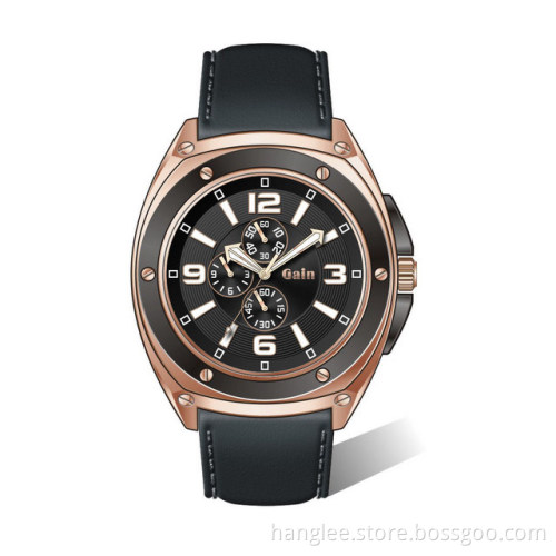 2014hot Sale Leather Strap Stainless Steel Case Men's Fashion Watch